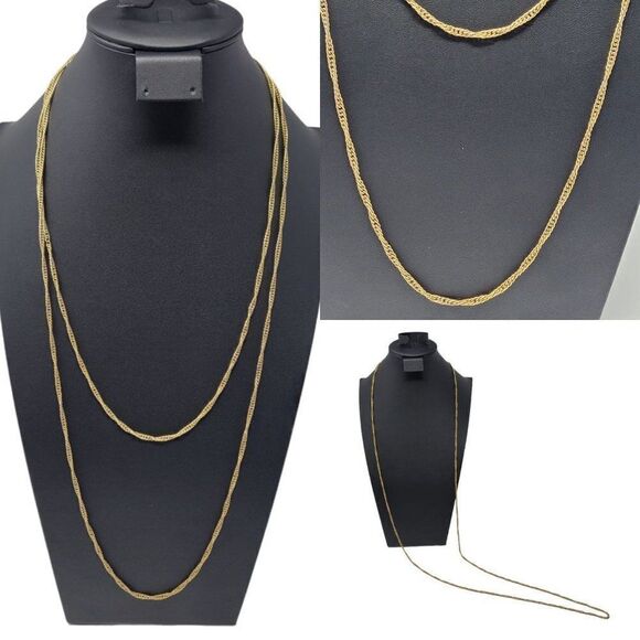 Vintage Gold Tone Twisted Rope Chain Flapper Necklace 61" Long Layered Versatile - Picture 1 of 11